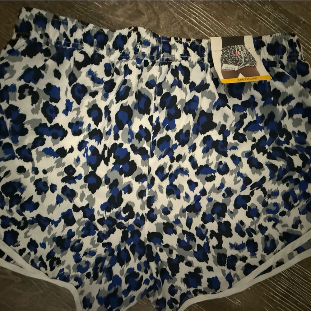 Calvin Klein Blue and Black Leopard Print Women's Running shorts with mesh